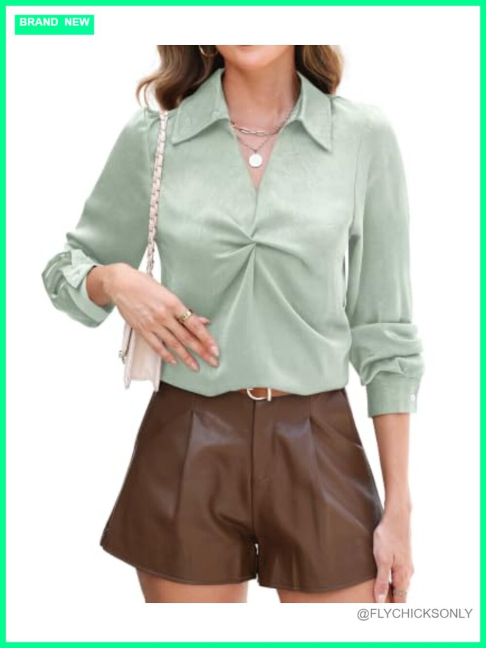 RUMIA Long Sleeve Satin Silk V-Neck Blouse Business Work Top